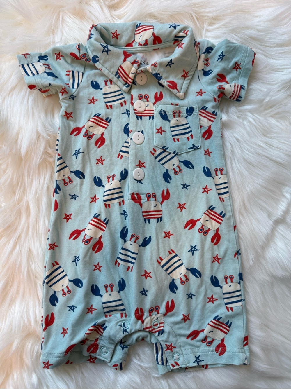 Caden Lane Light Blue Nautical Crab Baby Romper Size 0-3 Months
